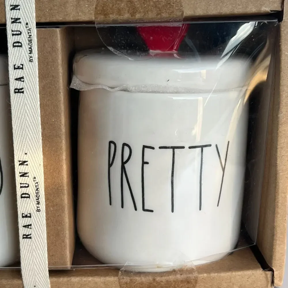 Rae Dunn Hello Pretty 2 Small Canister With Red Heart Knob